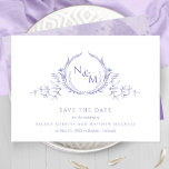 Elegant Purple Watercolor Monogram Wedding Save The Date<br><div class="desc">Announce your wedding date with this striking wedding save the date card featuring exquisite hand drawn botanical monogram elegantly framing couples initials in purple. Simple, elegant, timeless and clean style. Back with beautiful watercolor wash background in purple hues and extra text sections for any more extra details like wedding website...</div>