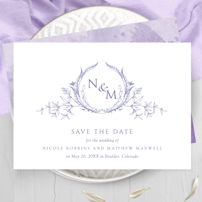 Elegant Purple Watercolor Monogram Wedding Save The Date (Creator Uploaded)
