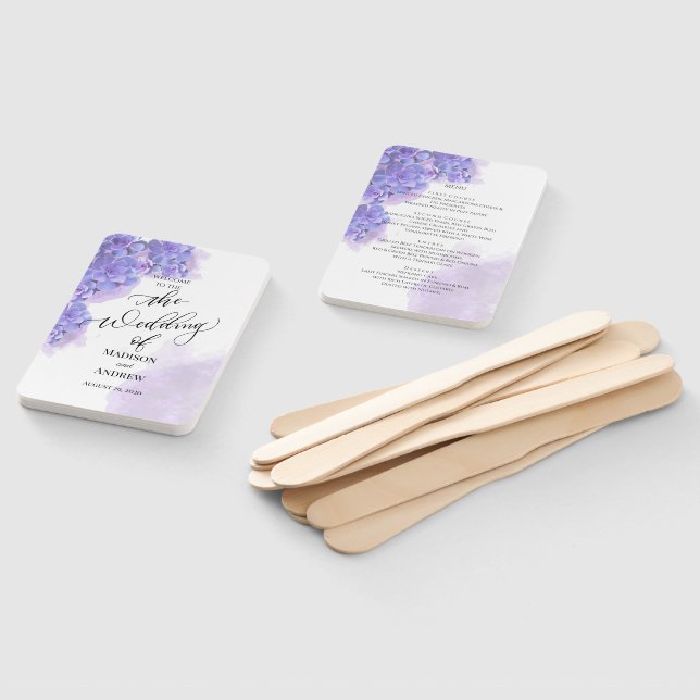 Elegant Purple Watercolor Succulents Wedding Menu Hand Fan (Non-assembled)