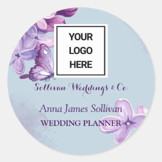 Elegant Purple Watercolor Wedding Planner Logo Classic Round Sticker