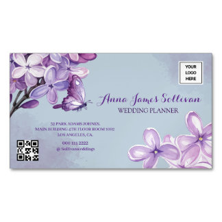 Elegant Purple Watercolor Wedding Planner Logo Magnetic Business Card