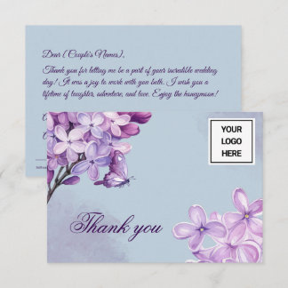 Elegant Purple Watercolor Wedding Planner Logo Thank You Card