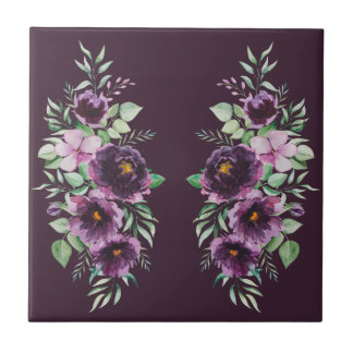 Elegant purple watercolor wisteria blue floral tile
