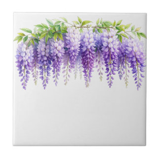 Elegant purple watercolor wisteria blue floral tile