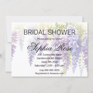 Elegant purple watercolor wisteria bridal shower invitation