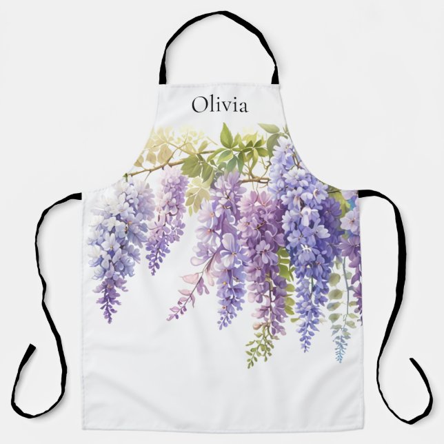 Elegant purple watercolor wisteria floral  apron (Front)