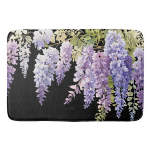 Elegant purple watercolor wisteria floral  bath mat