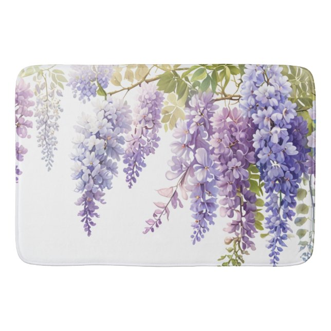 Elegant purple watercolor wisteria floral  bath mat (Front)