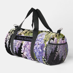Elegant purple watercolor wisteria floral duffle bag