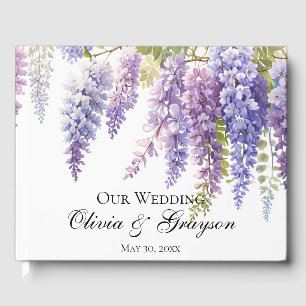 Elegant purple watercolor wisteria floral  guest book