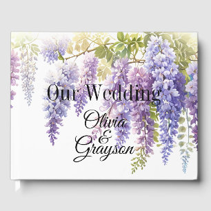 Elegant purple watercolor wisteria floral guest book