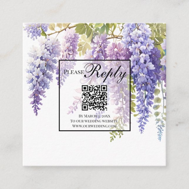 Elegant purple watercolor wisteria QR code wedding Enclosure Card (Front)
