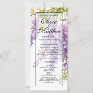 Elegant purple watercolor wisteria wedding program