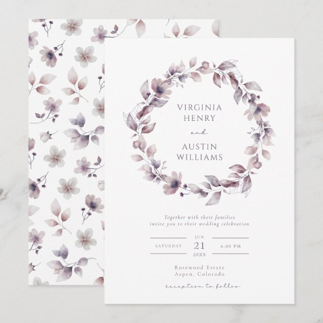 Elegant Purple Wedding Invitation (Front/Back)