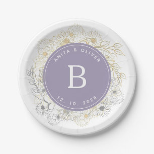 Elegant Purple Wedding Monogram Paper Plate
