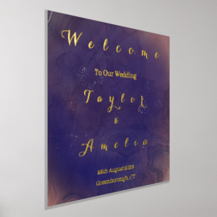 Elegant Purple Wedding Welcome Sign Real Gold Foil