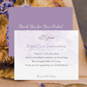 Elegant Purple Whisk Bread Care Instructions Thank You Card