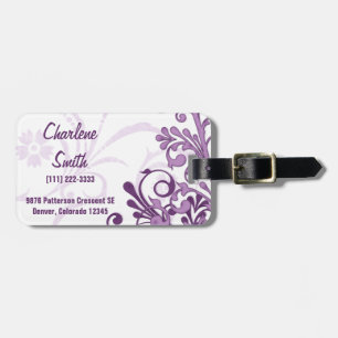 Elegant Purple White Abstract Floral Personalized Luggage Tag