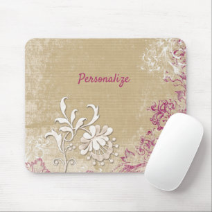 Elegant Purple & White Fantasy Flowers Personalize Mouse Pad