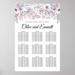 Elegant Purple White Floral 9-Table Seating Chart
