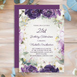 Elegant Purple White Floral Glitter 21st Birthday Invitation<br><div class="desc">Elegant 21st birthday party invitation for women with pretty white and purple hand-painted flowers and sage green leaves accented with gold glitter. Personalized with a name and all of your party information. Contact me for assistance with your customizations or to request additional matching Zazzle products for your party.</div>