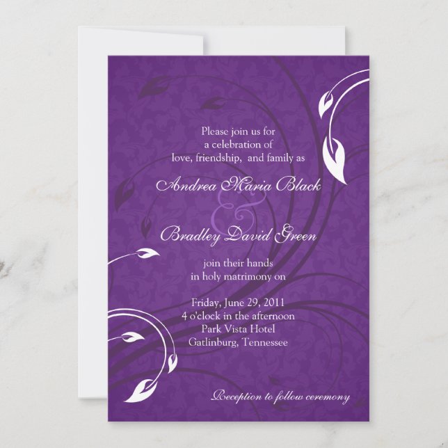 Elegant Purple White Floral Wedding Invitation (Front)