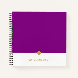 Elegant Purple White Gold Personalized Notebook