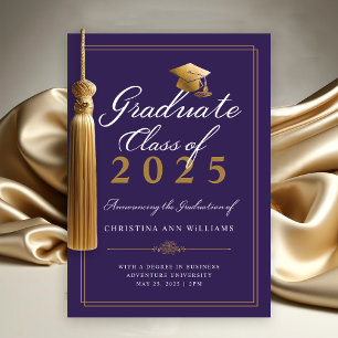 Elegant Purple White Gold Script College Graduate Announcement