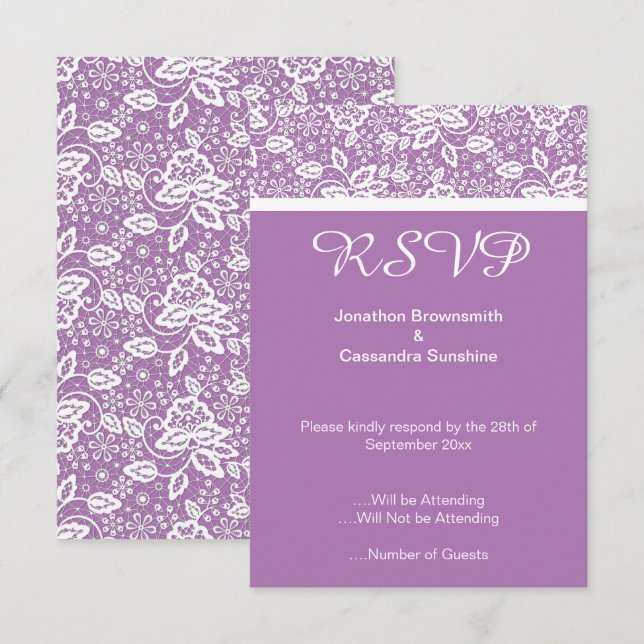 ELEGANT PURPLE WHITE LACE RSVP INVITATION (Front/Back)
