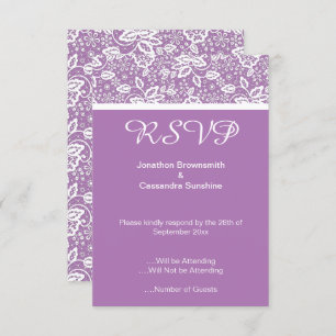 ELEGANT PURPLE WHITE LACE RSVP INVITATION