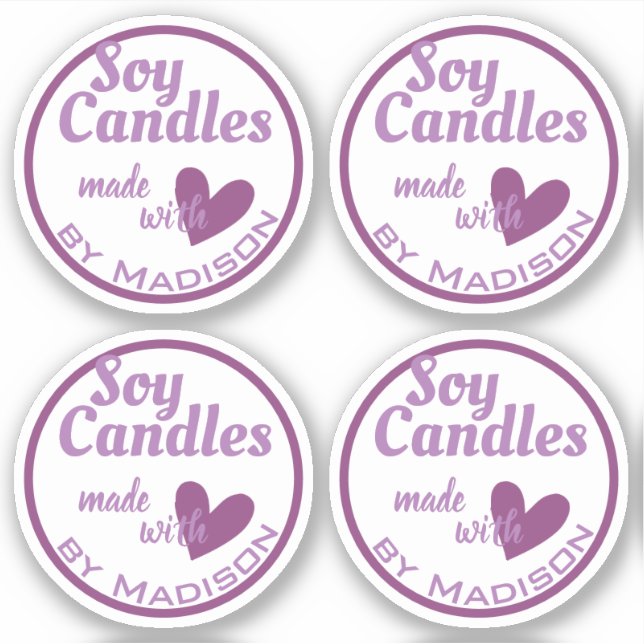 Elegant Purple White Made with Love Heart Candles (Front)