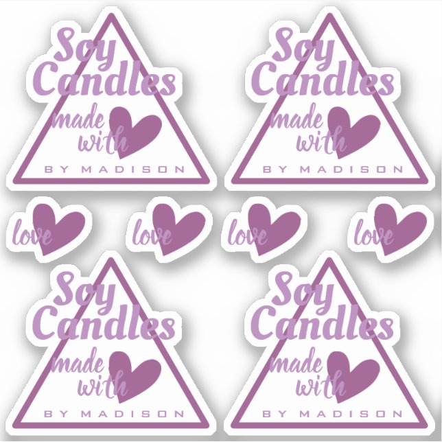 Elegant Purple White Made with Love Heart Candles (Front)