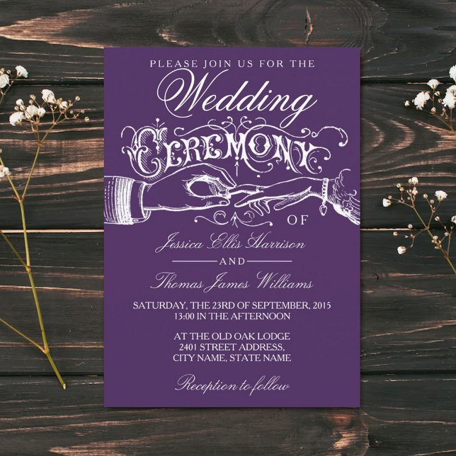 Elegant Purple & White Wedding Ceremony Invitation (Creator Uploaded)