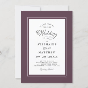 Elegant Purple & White Wedding Modern Calligraphy Invitation