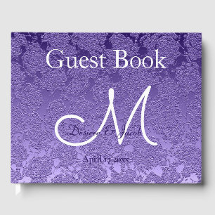Elegant Purple White Wedding Monogram Guest Book