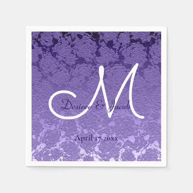 Elegant Purple White Wedding Monogram Napkin (Front)