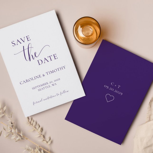 Elegant Purple White Wedding Save The Date Card (Creator Uploaded)