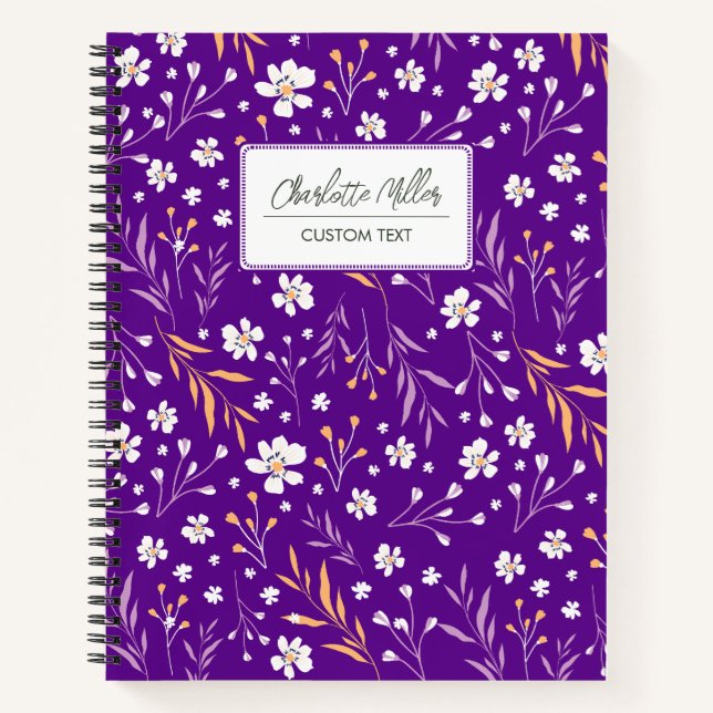 Elegant Purple Wild Flowers Personalized Name Notebook (Front)