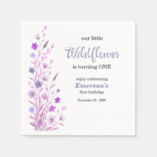 Elegant Purple Wildflower 1st Birthday Party Napkin