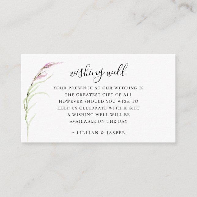 Elegant Purple Wildflower Wedding Wishing Well Enclosure Card (Front)
