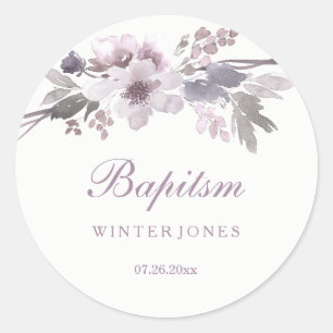 Elegant Purple Winter Floral Baptism Sticker
