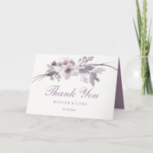 Elegant Purple Winter Floral Wedding Thank You Card