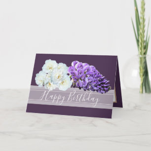 Elegant Purple Wisteria and White Roses Birthday Card