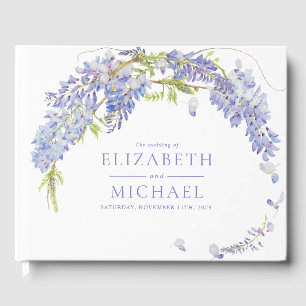 Elegant Purple Wisteria Botanical Script Wedding Guest Book