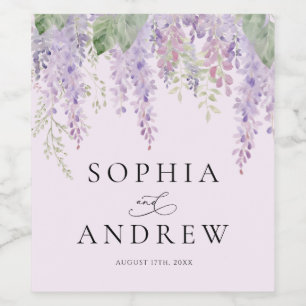 Elegant Purple Wisteria Flowers  Wine Label