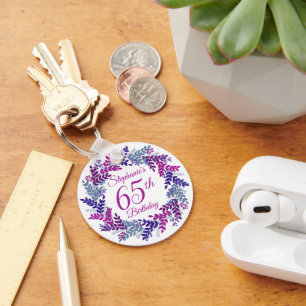 Elegant Purple Wreath 65th Birthday Keychain