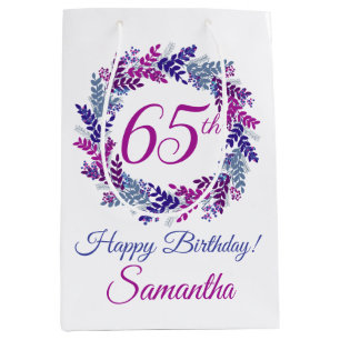Elegant Purple Wreath 65th Birthday Medium Gift Bag