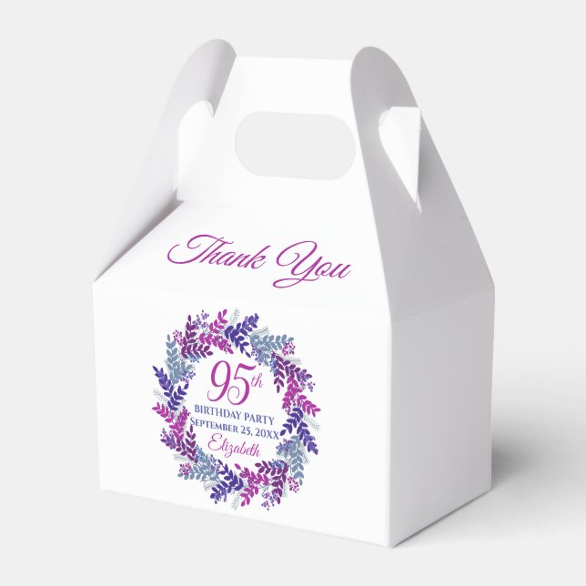 Elegant Purple Wreath 95th Birthday Party Favor Box (Front Side)