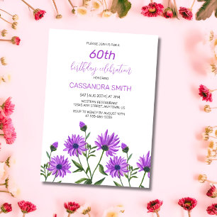Elegant Purple Xeranthemum Floral Birthday Party Invitation