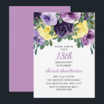 Elegant Purple Yellow Floral 18th Birthday Invitation<br><div class="desc">Elegant botanical 18th birthday party invitation for women with pretty purple and yellow watercolor flowers and greenery.  Personalized with your own text.</div>